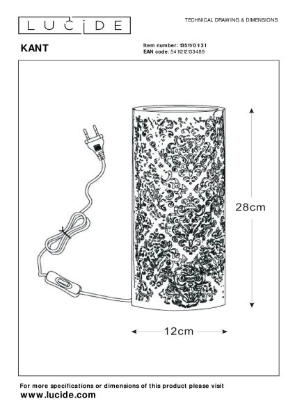Lucide KANT - Tischlampe - Ø 12 cm - 1xE14 - Weiß - technisch